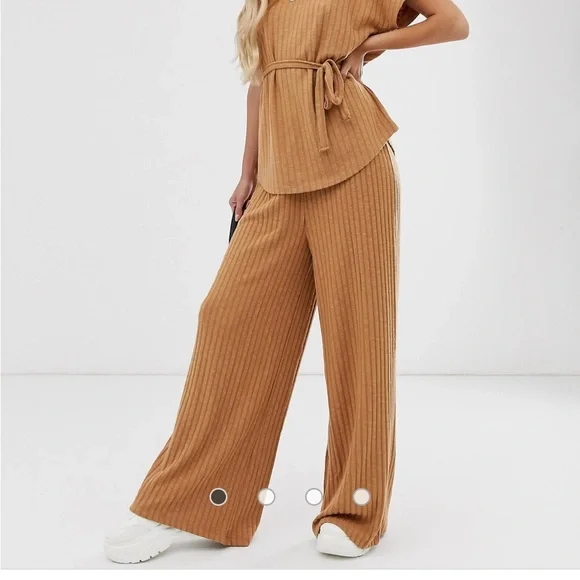ASOS camel wide leg knit pants - Picture 1 of 3